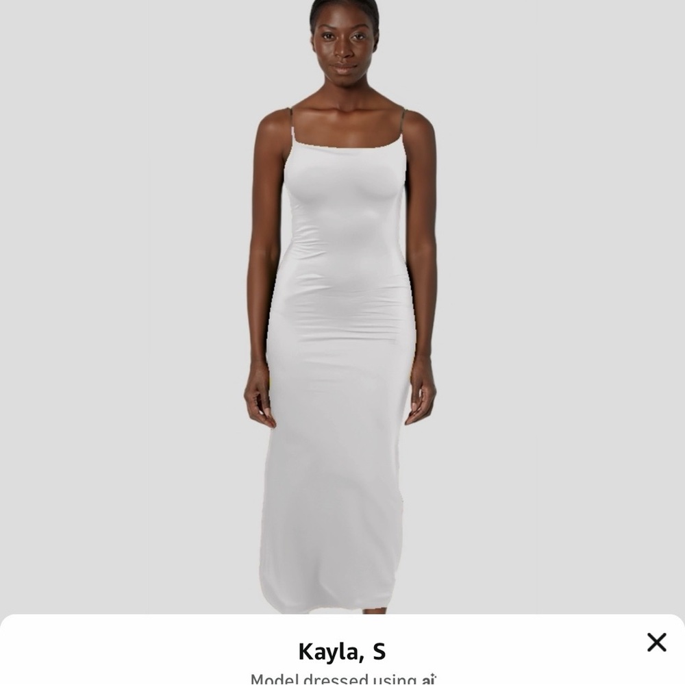 💃🏻 LILLUSORY Women’s White Spaghetti Strap Double-Lined Bodycon Maxi Dress - Picture 6 of 13
